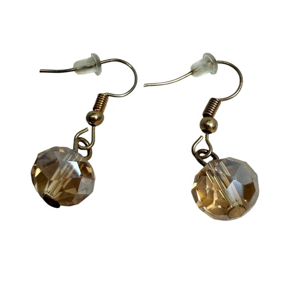 Glass Faceted Bead Drop Dangle Earrings Gold Tone Pierced Fashion Jewelry 1 in - Picture 4 of 4